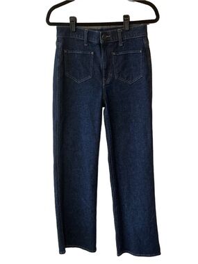 J. Crew Full Length Slim Wide Leg Patch Pocket Denim Jeans in Dark Indigo 27